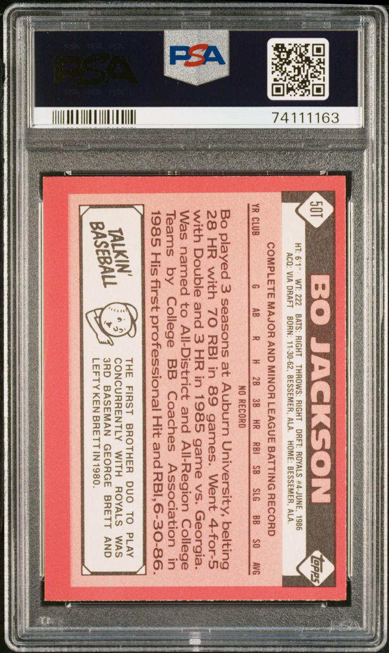Bo Jackson 1986 Topps Traded Tiffany Rookie Card #50T PSA 8