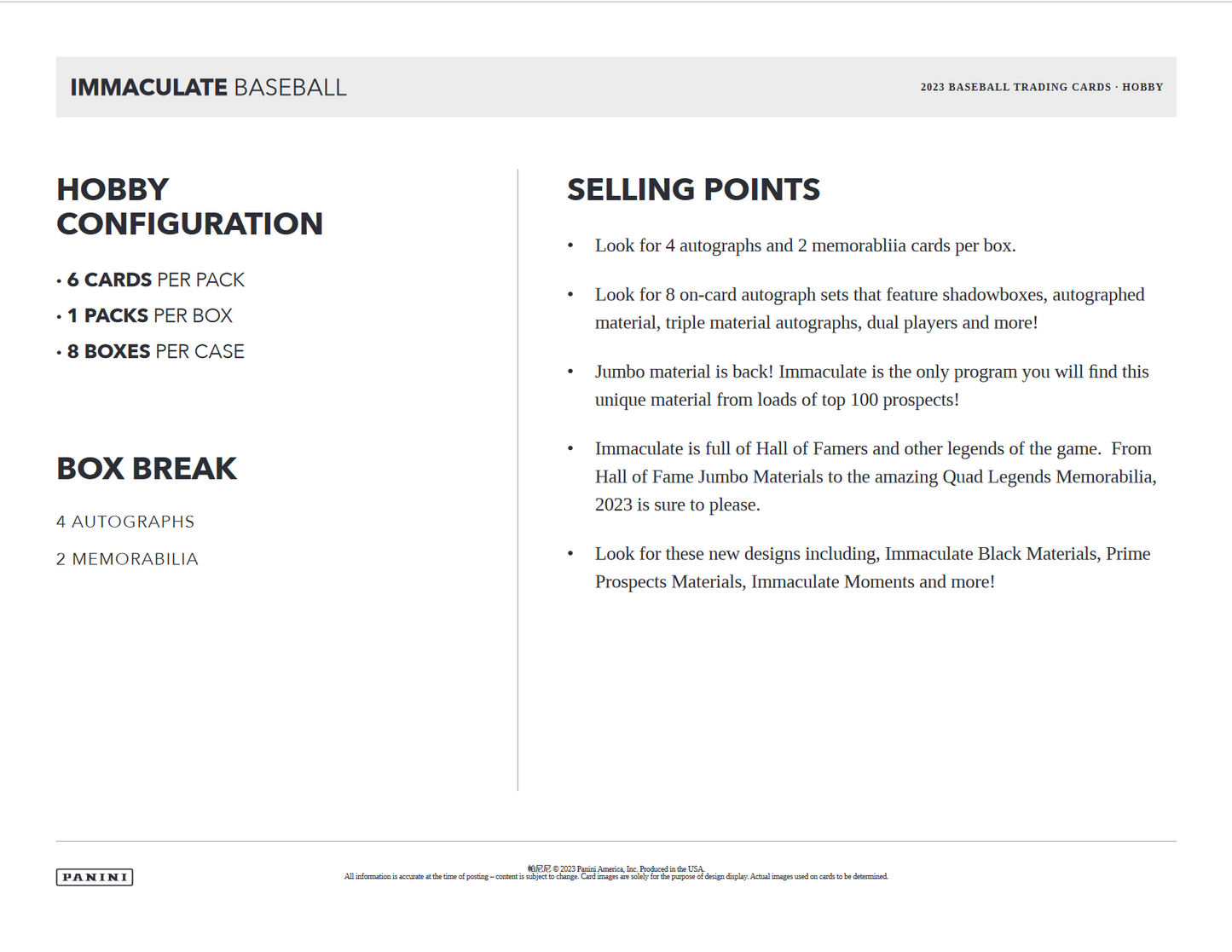 2023 Panini Immaculate Baseball Hobby 8 Box Case