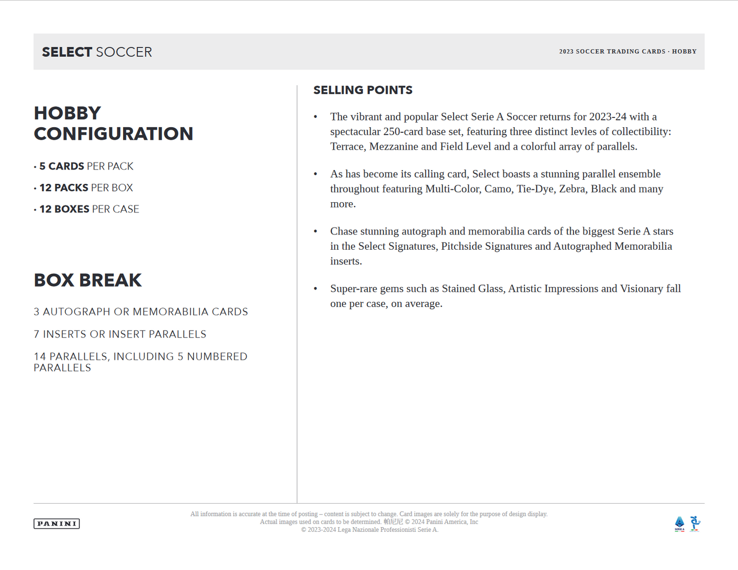 2023-24 Panini Select Serie A Soccer Hobby 12 Box Case
