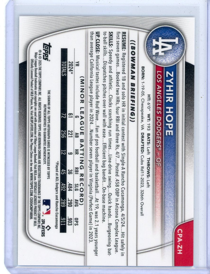 Zyhir Hope 2025 Bowman Chrome autograph mini diamond refractor #'d 003/100