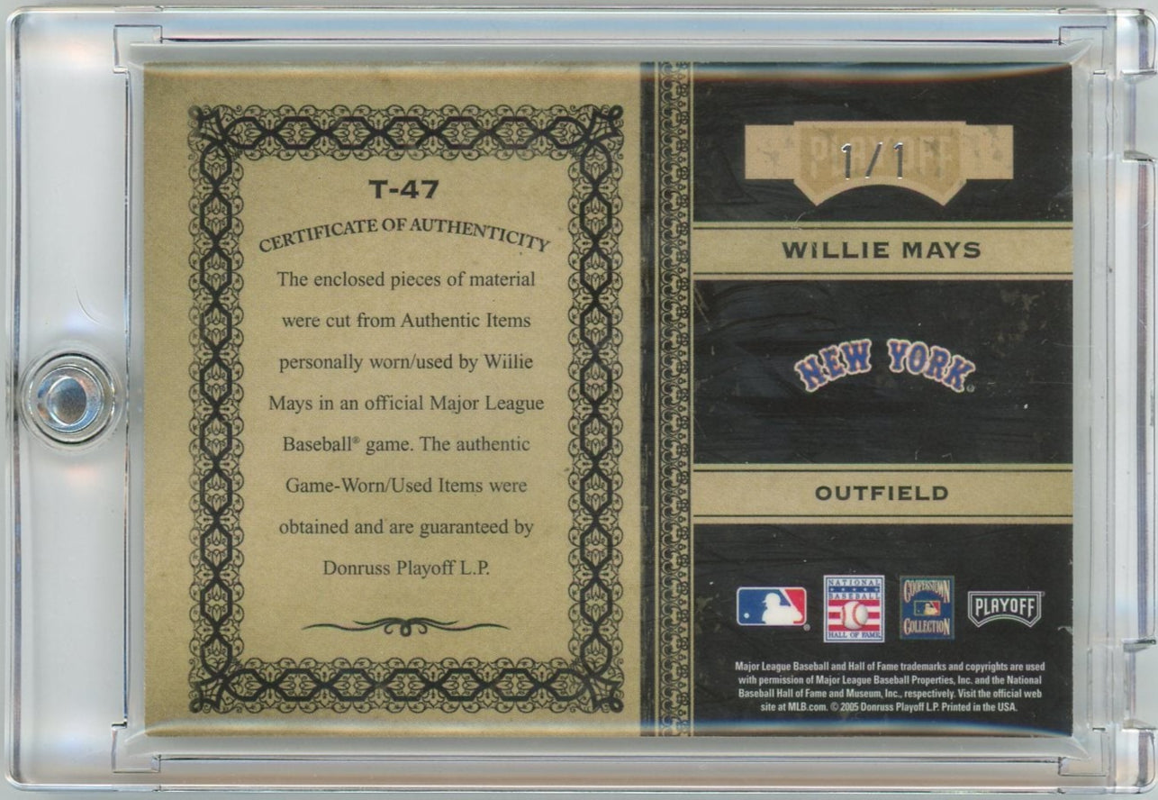 Willie Mays 2005 Playoff Prime Cuts Triple Jersey Bat Relic Autograph #'d 1/1
