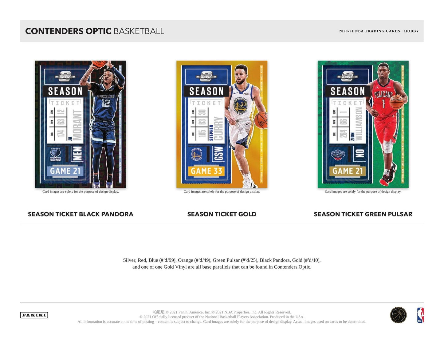 2020-21 Panini Optic Contenders NBA Hobby Inner Case