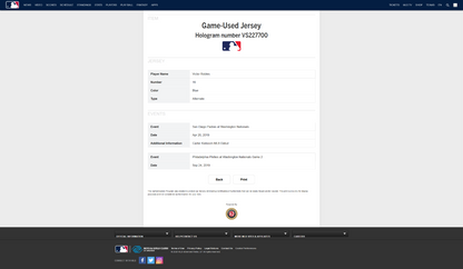 VICTOR ROBLES MLB GAME USED 2019 NATIONALS JERSEY CHAMPIONSHIP SEASON