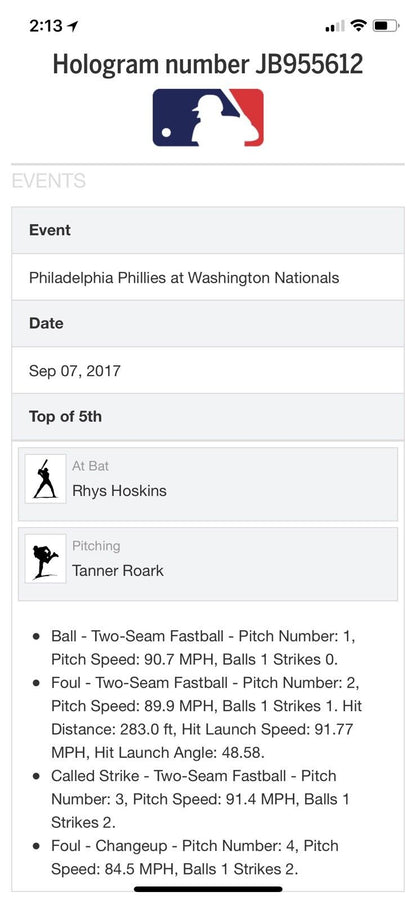 Victor Robles MLB Debut Signed Game Used Baseball 9/7/17 Phillies at Nationals