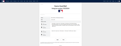 Victor Robles MLB Game Used Double Baseball 7/2/19 Career Double #21 Nationals