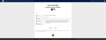 Victor Robles MLB Game Used Double Baseball 9/13/19 Career Double #35 Nationals