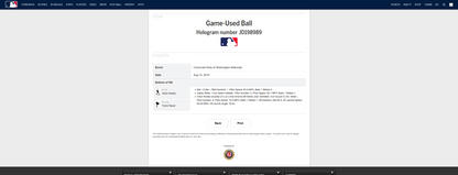 Victor Robles MLB Game Used Double Baseball 8/14/19 Career Double #25 Nationals