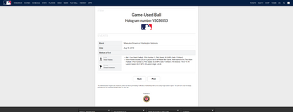 Victor Robles MLB Game Used Double Baseball 8/18/19 Career Double #27 Nationals