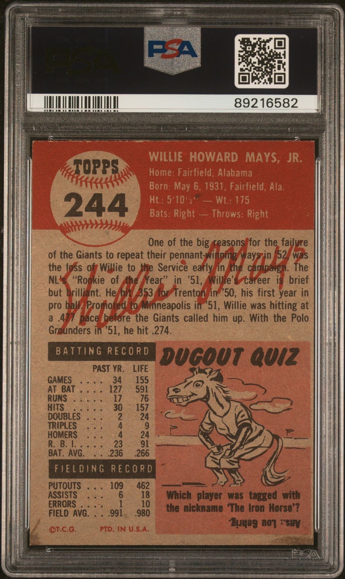 Willie Mays 1953 Topps #244 PSA 4