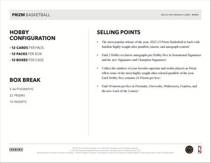 2022-23 Panini Prizm Basketball Hobby 12 Box Case
