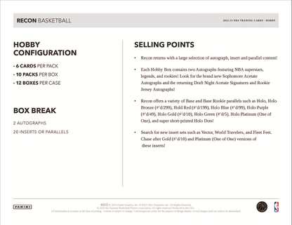 2022-23 Panini Recon Basketball Hobby 12 Box Case