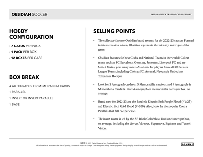 2022-23 Panini Obsidian Soccer Hobby 12 Box Case