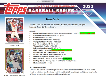 2023 Topps Series 1 Baseball Hobby 12 Box Case