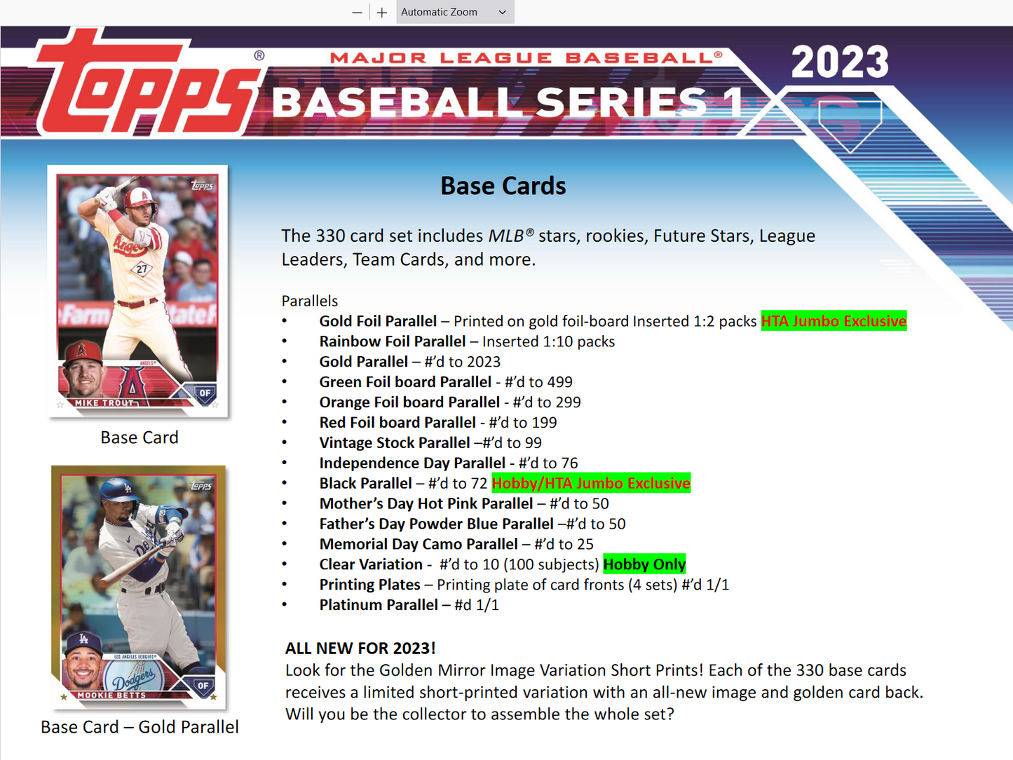 2023 Topps Series 1 Baseball Jumbo 6 Box Case