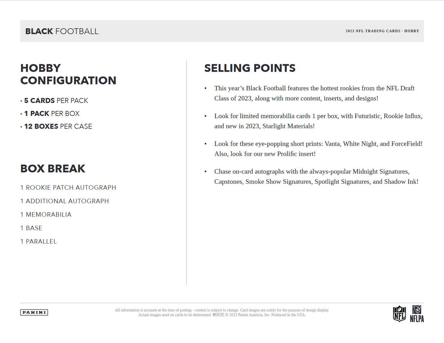 2023 Panini Black Football Hobby 12 Box Case