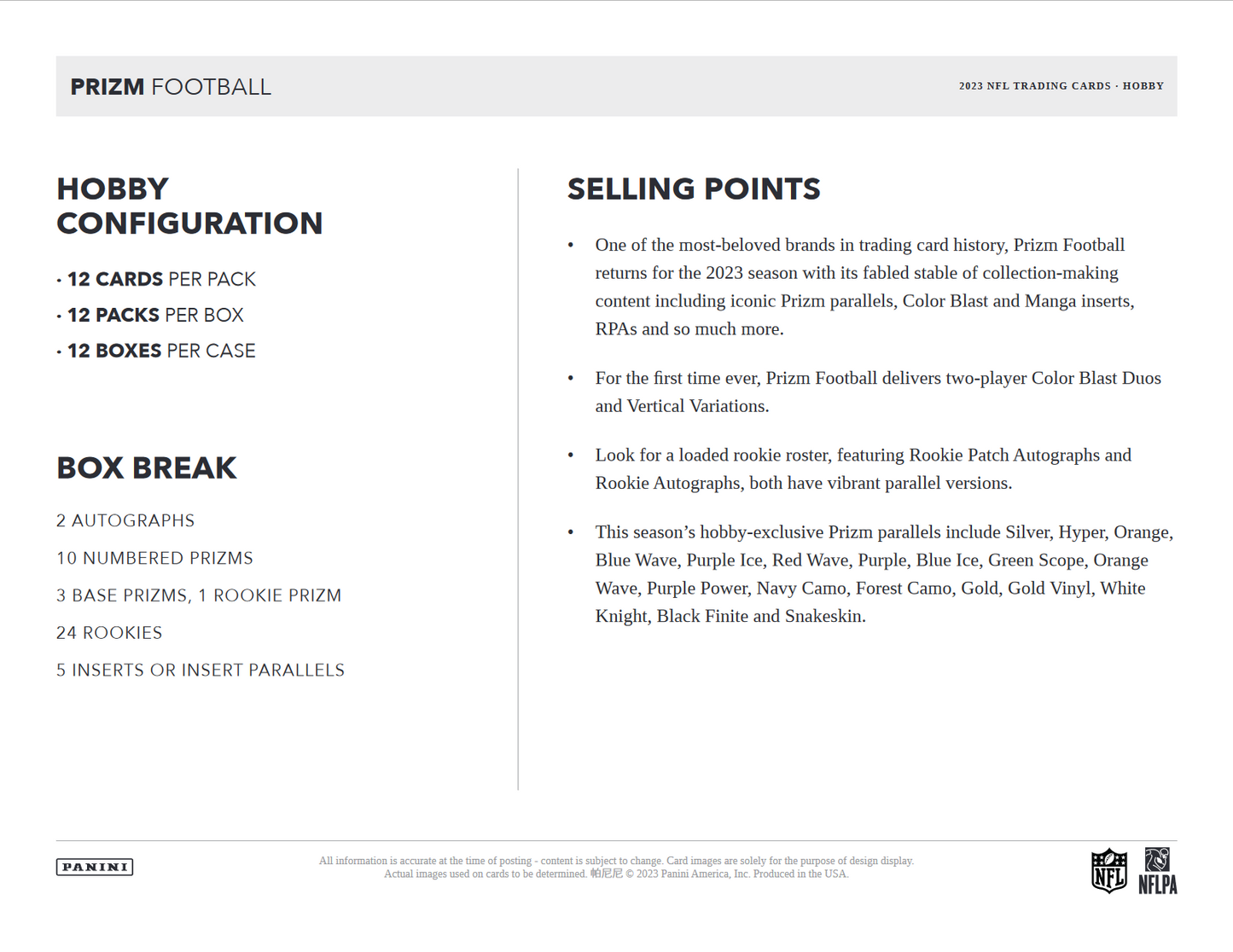 2023 Panini Prizm Football Hobby 12 Box Case