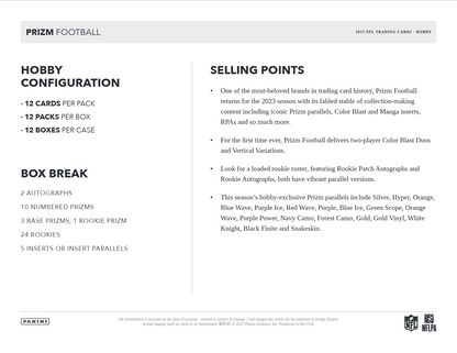 2023 Panini Prizm Football Hobby 12 Box Case