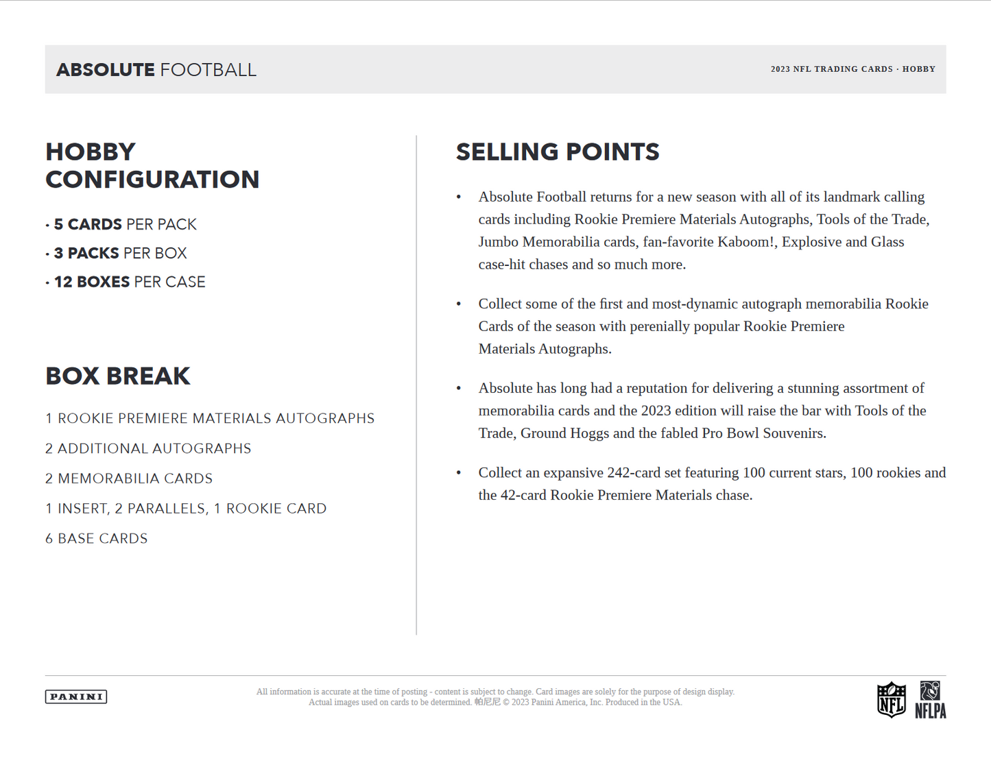 2023 Panini Absolute Football Hobby 12 Box Case