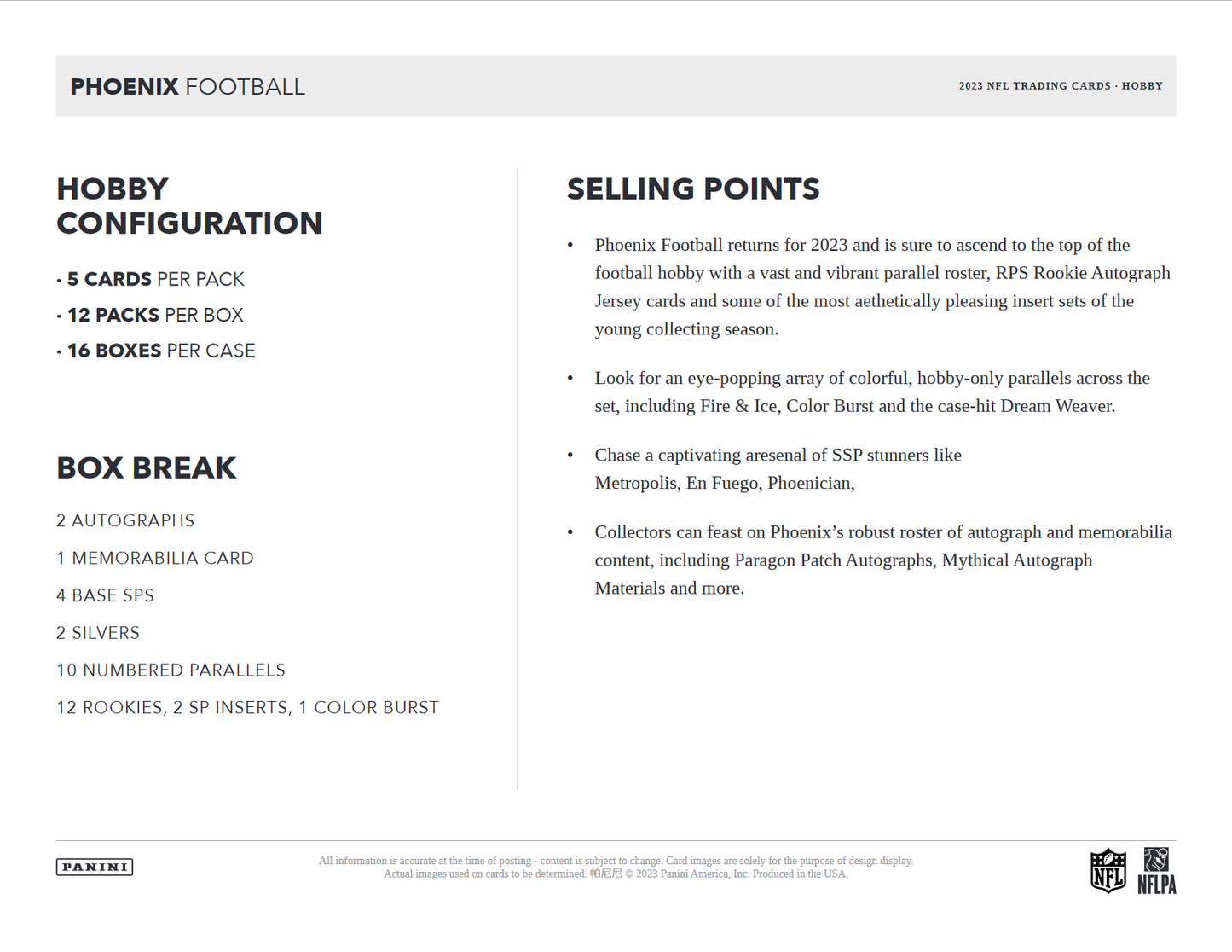 2023 Panini Phoenix Football Hobby 16 Box Case