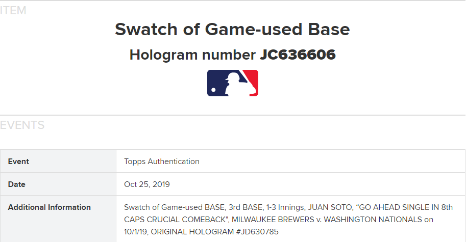 2019 Topps Now Purple Autograph w/ Base Relic Juan Soto #'d 04/25