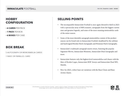 2023 Panini Immaculate Football Hobby 6 Box Case