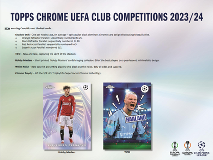 2023-24 Topps UEFA Club Competitions Chrome Soccer Hobby 12 Box Case