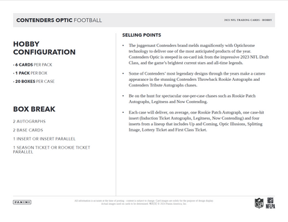 2023 Panini Contenders Optic Football Hobby 20 Box Case