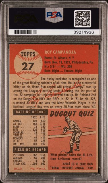 Roy Campanella 1953 Topps #27 PSA 6