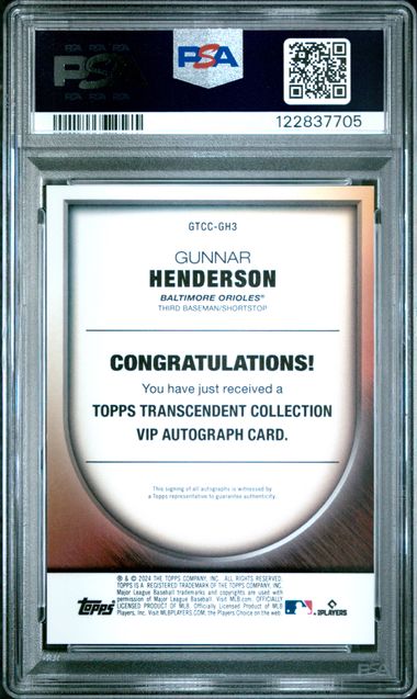 Gunnar Henderson 2023 Topps Transcendent Collection VIP Auto #'d /25 PSA 10