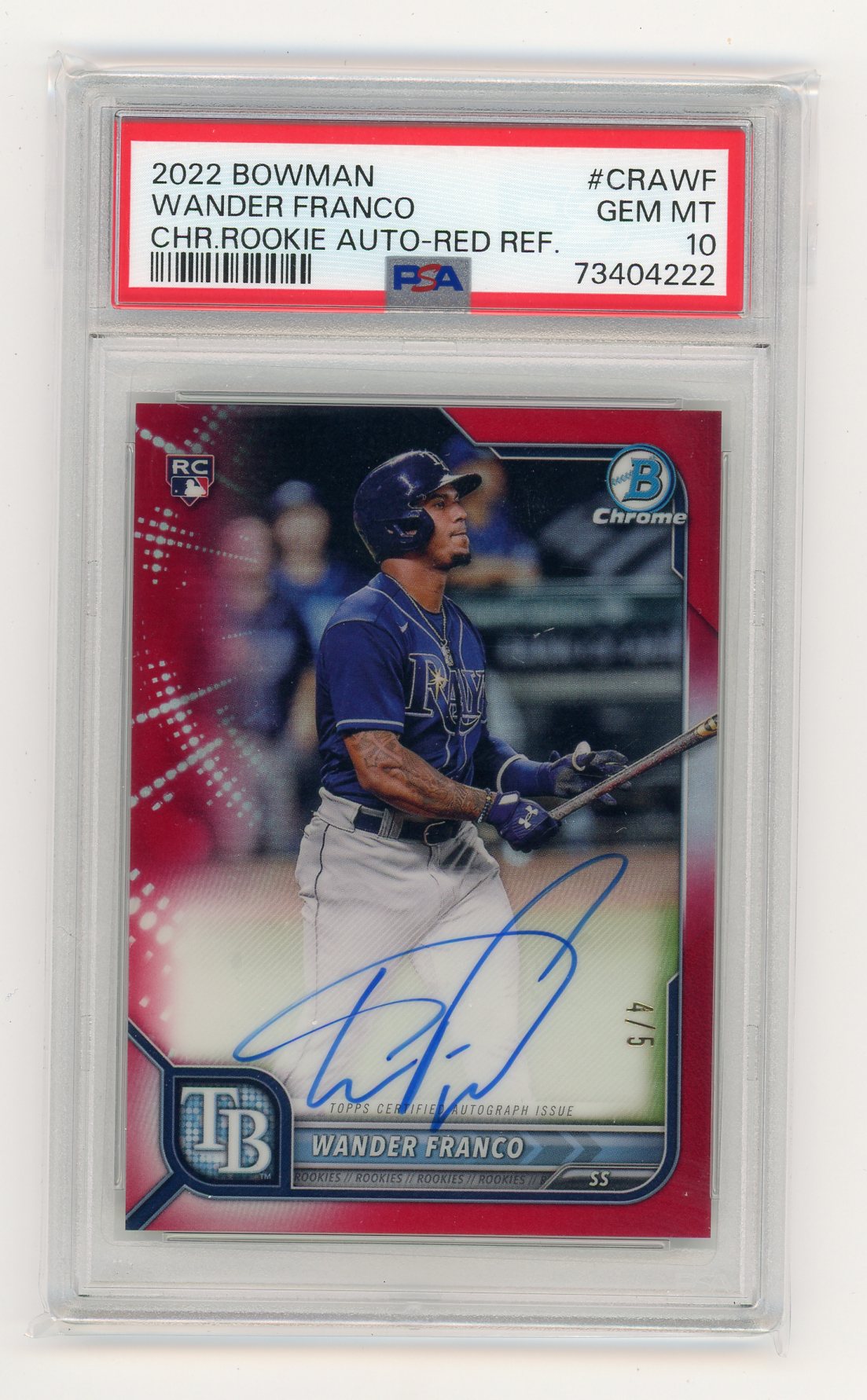 Wander Franco 2020 Bowman Chrome Rookie Auto Red Refractor #'d 4/5 PSA 10