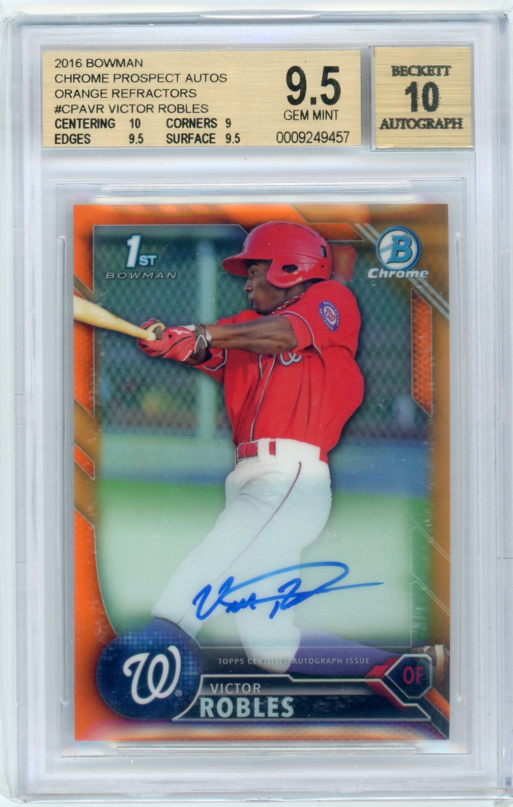 2016 Bowman Chrome 1st Victor Robles /25 ORANGE Auto BGS 9.5/10 Nationals