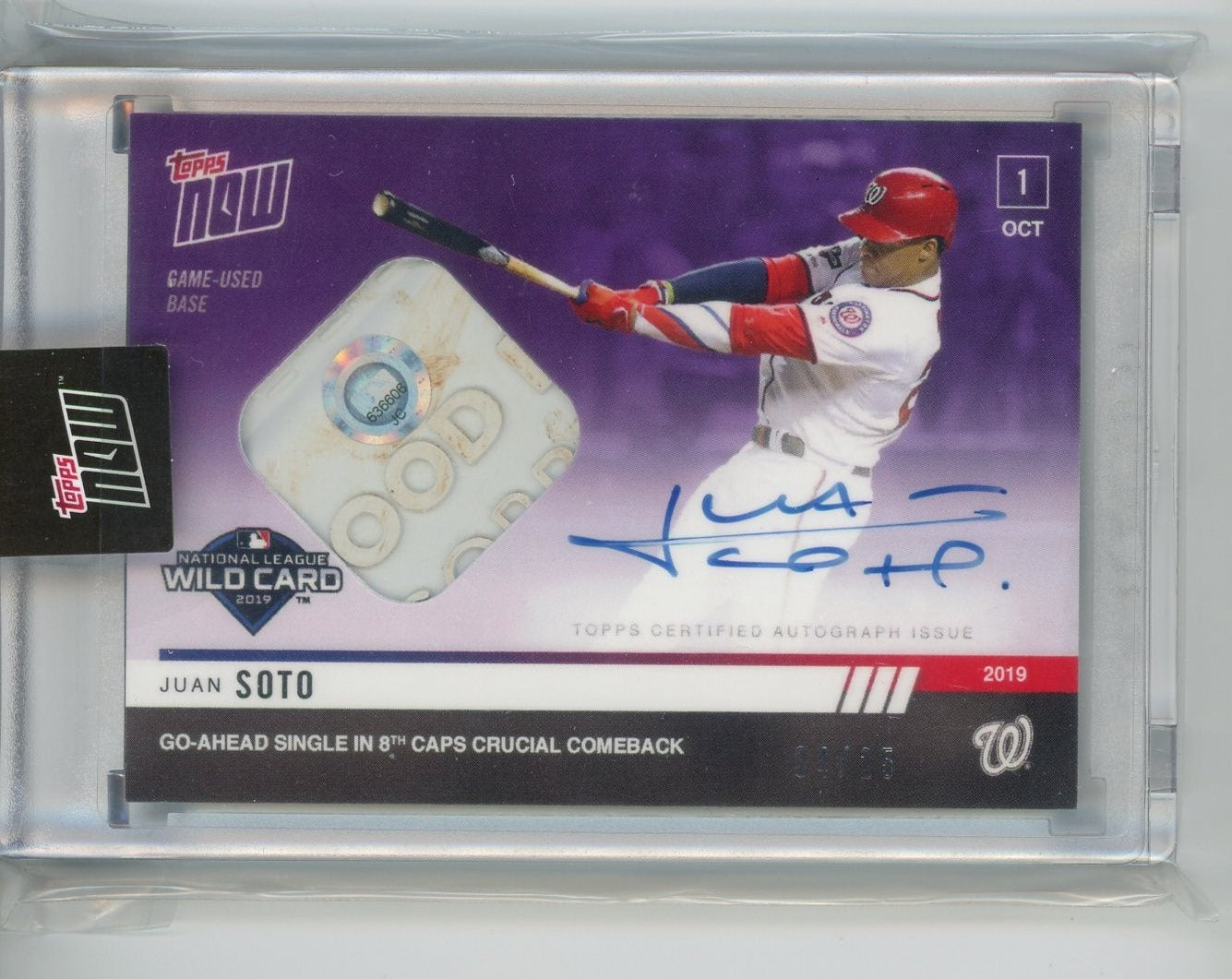 2019 Topps Now Purple Autograph w/ Base Relic Juan Soto #'d 04/25