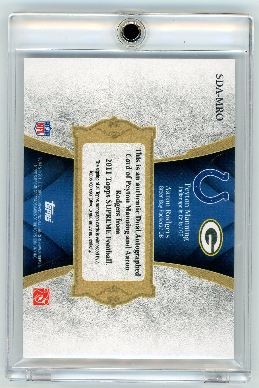 Peyton Manning Aaron Rodgers 2011 Topps Supreme dual autograph #'d 22/25