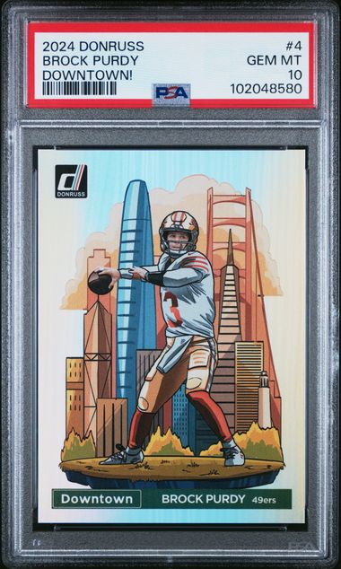Brock Purdy 2024 Panini Donruss Downtown SSP PSA 10