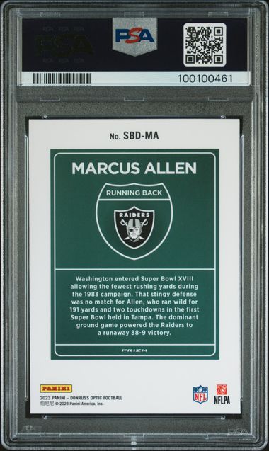 Marcus Allen 2023 Panini Donruss Optic Super Bowl Downtown PSA 10