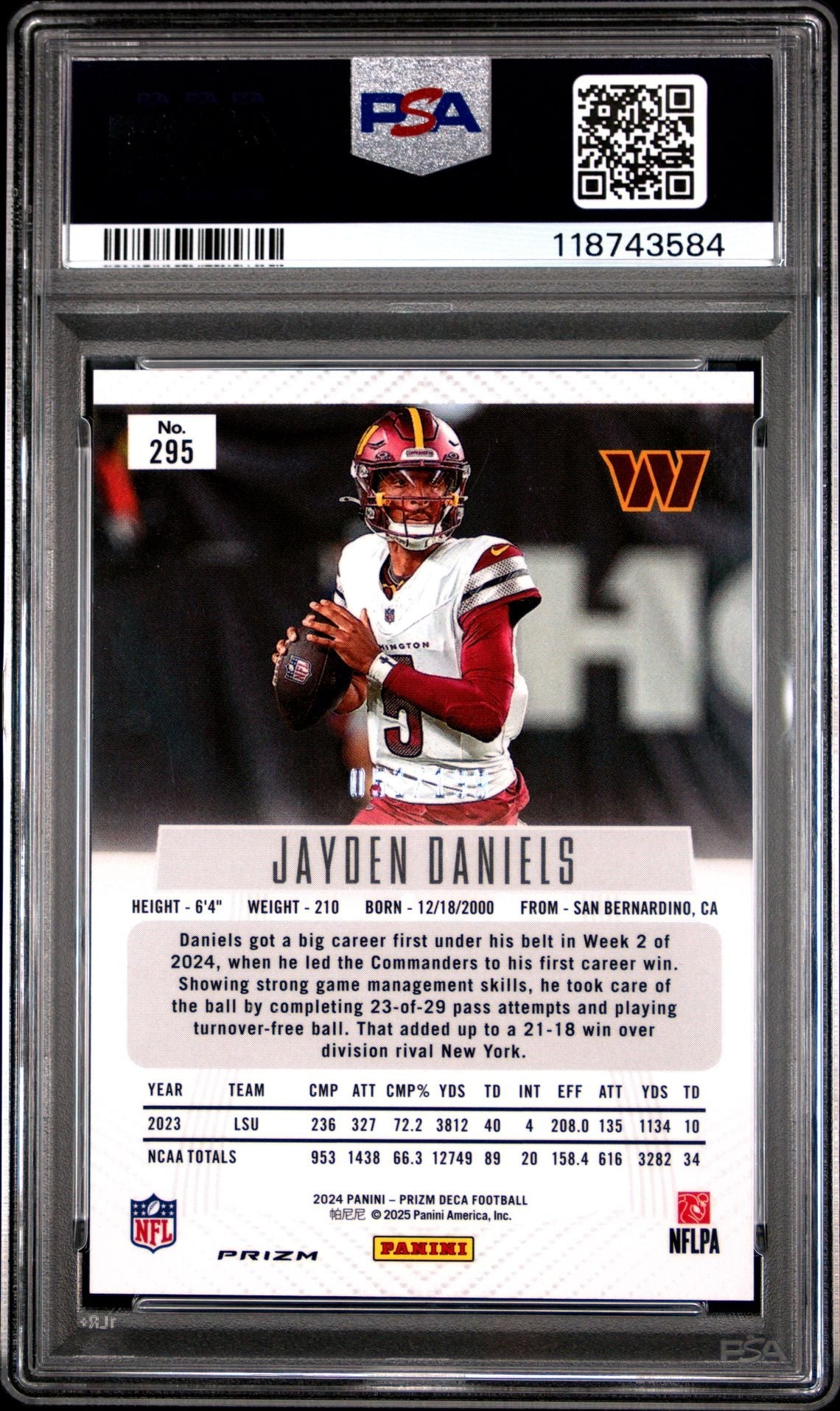 Jayden Daniels 2024 Panini Prizm Deca Red Prizm Rookie #'d 051/199 PSA 9