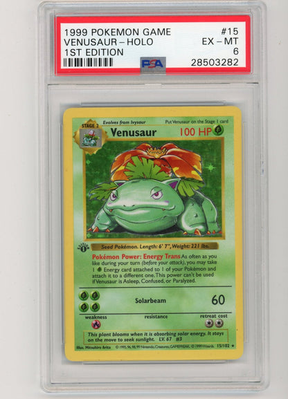 Venusaur 1999 Pokémon Base Set 1st Edition Shadowless Holo #15/102 PSA 6