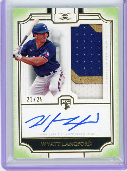 Wyatt Langford 2024 Topps Definitive Collection Autograph Relic rookie card #'d 23/25