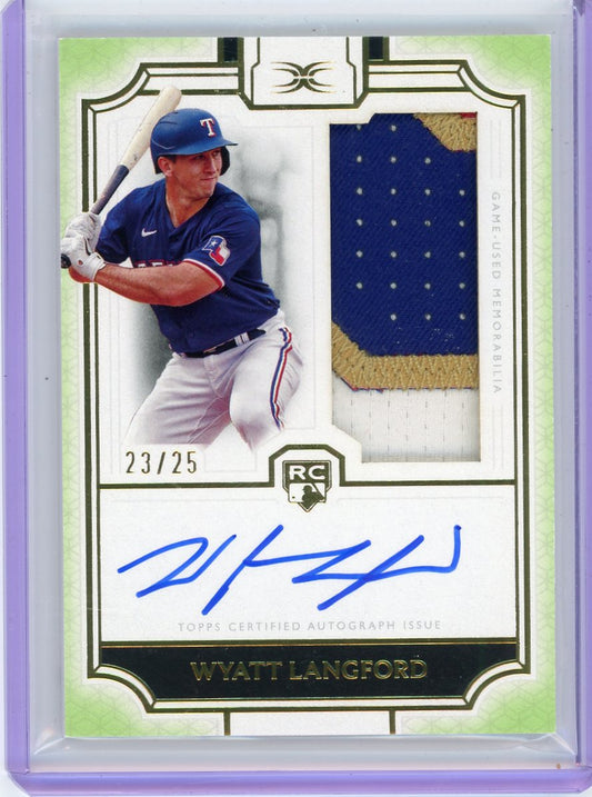 Wyatt Langford 2024 Topps Definitive Collection Autograph Relic rookie card #'d 23/25