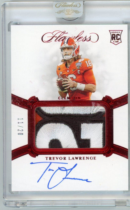 Trevor Lawrence 2021 Panini Flawless Collegiate game-used relic autograph rookie card red #'d 11/20
