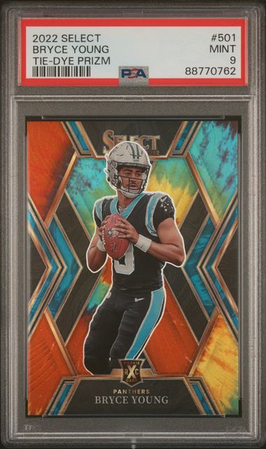 Bryce Young 2022 Panini Select XRC tie-dye prizm rookie card #'d 07/25 PSA 9